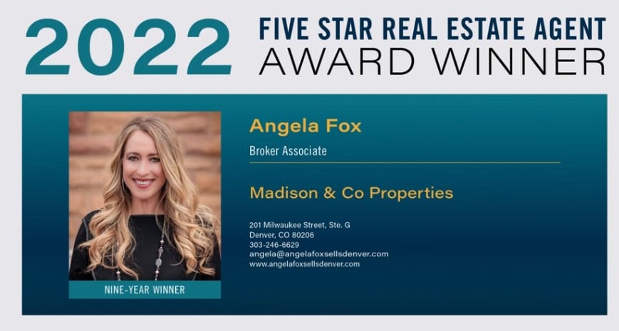 Angela Fox receiving the Five Star Real Estate Agent Award